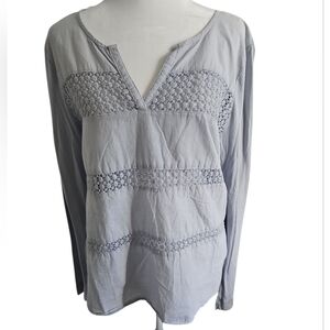 H&M Light Blue Boho Western Crochet V-Neck Long Sleeve Blouse Small